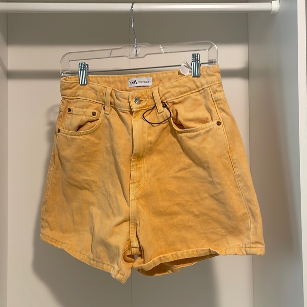 orange high rise zara shorts